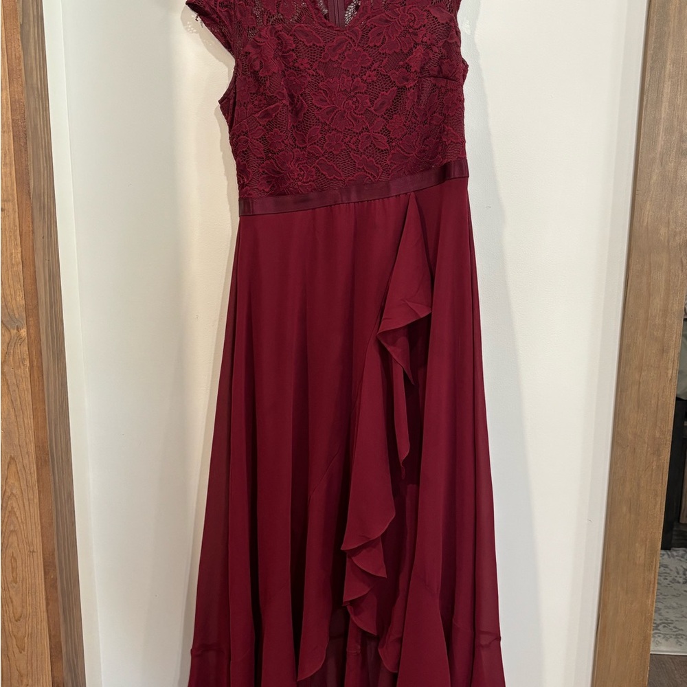 Chic Burgundy Lace High Low Dress